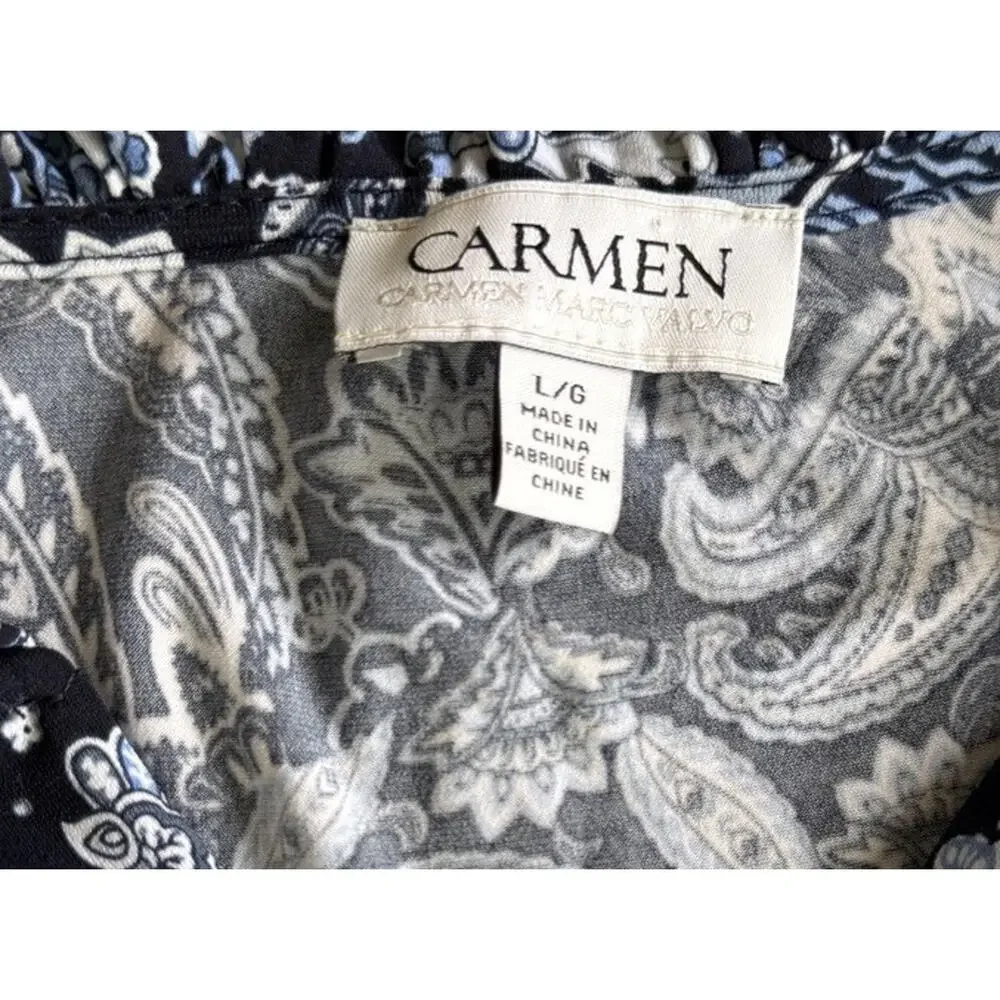 Carmen Marc Valvo Womens Blue Floral Paisley Sleeveless Blouse Size Large - Picture 3 of 6